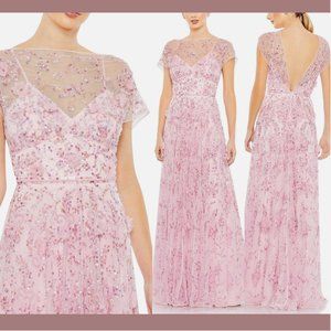 NWT‎ $798 Mac Duggal [ 10 ] Cap Sleeve Sequin 3D Floral Gown in Candy Pink